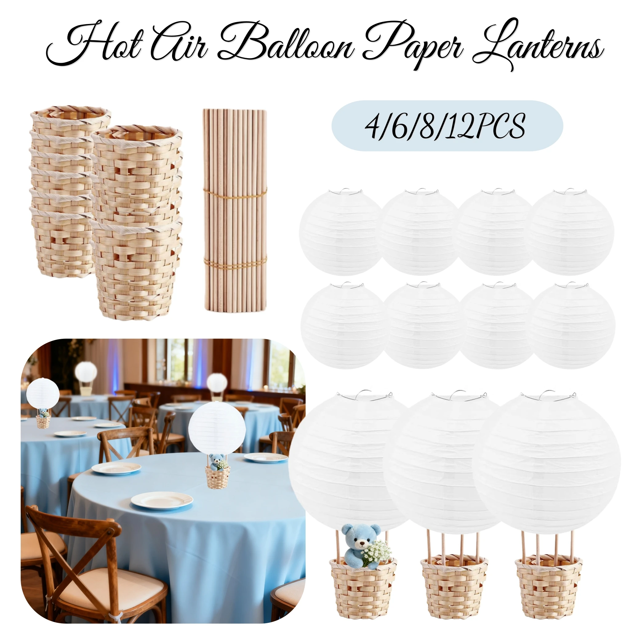 4-12 STUKS Luchtballon Papieren Lantaarns Tafel Centerpieces Decoratie DIY Houten Doos met Stok voor Baby Douche Verjaardag Bruiloft