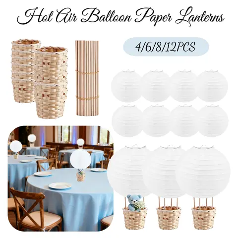 4–12 Stück Heißluftballon-Papierlaternen, Tischdekoration, Dekoration, DIY-Holzkiste mit Stab für Babyparty, Geburtstag, Hochzeit