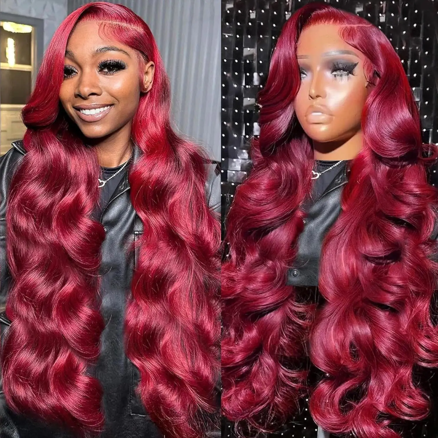 99j Burgundy Lace Front Wigs Human Hair Wine Red Colored Body Wave Wigs Pre Plucked with Baby Hair 13x4Transparent Frontal Wigs