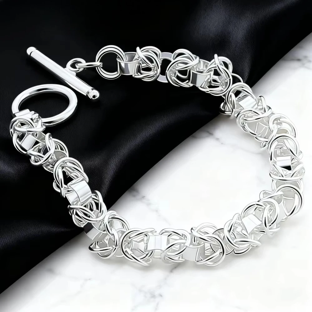 925 silver woven men's titanium steel bracelet - European style cool and punk handmade chain jewelry - in stock