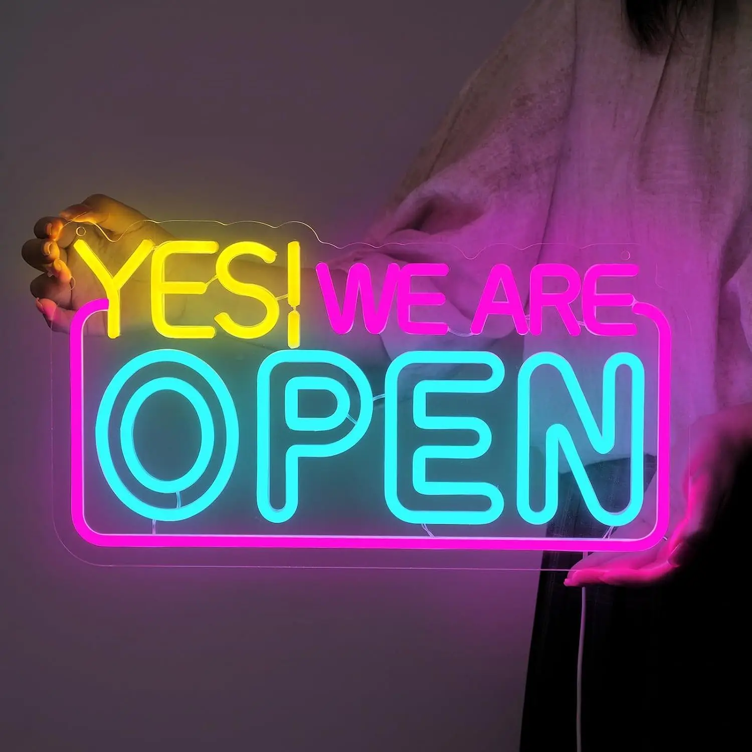 Yes We Are Open Neon Dimmable LED Lighting Signs, Wall Decorations, USB Power Supply, Button Control