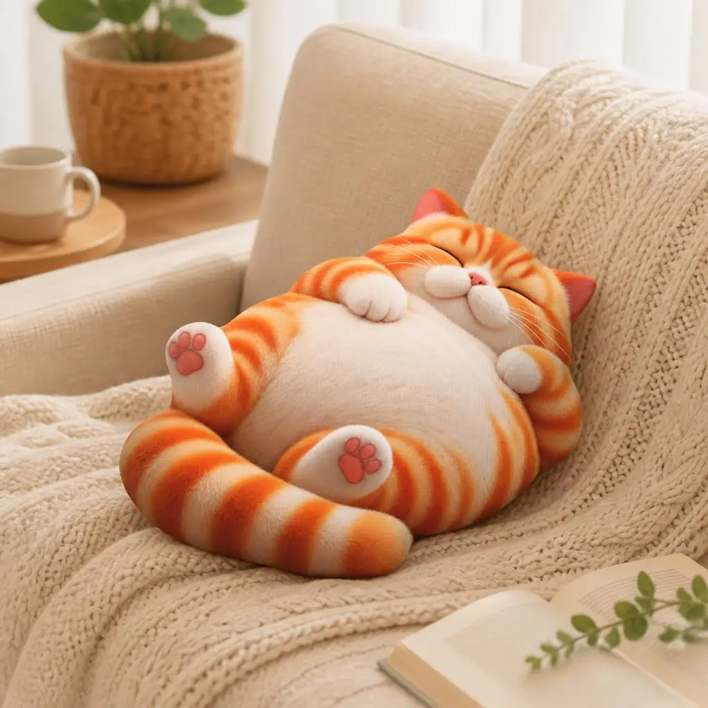 Cute Sleeping Ginger Cat Shaped Pillow Stuffed Orange Tabby Cushion Plush Throw Pillow for Sofa Home Decor Cat Lover Gift