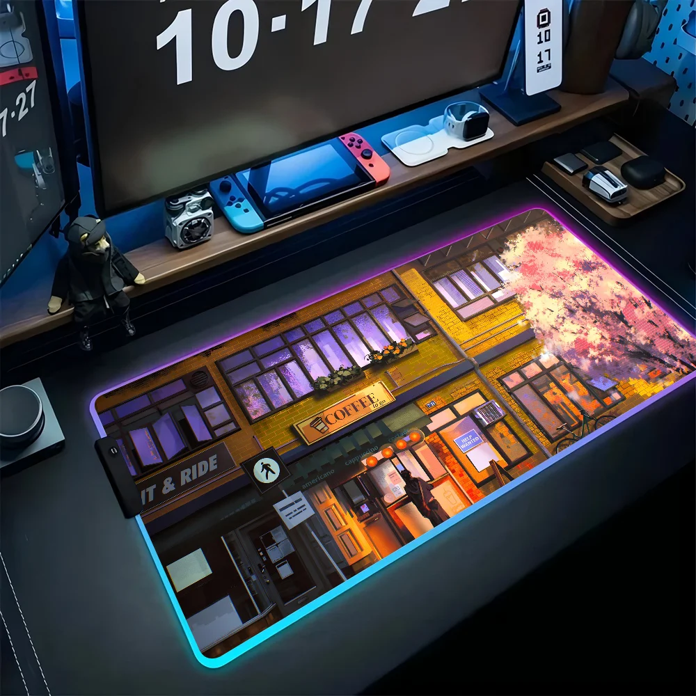 

anime digital art city Mousepad XXL RGB Gaming Mouse Pads HD Black Gamer Accessories Large LED