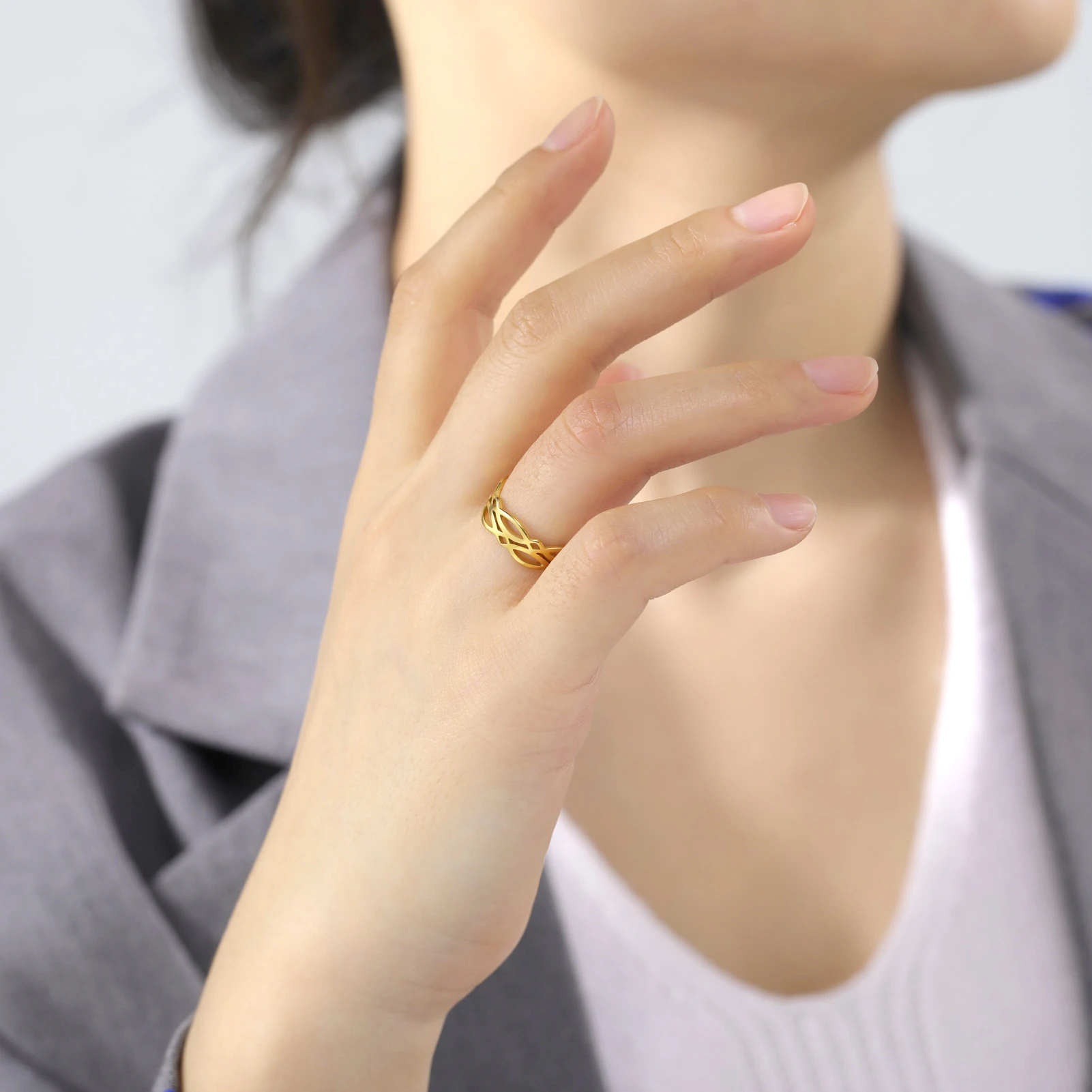 Lucktune Einfache Meereswellen-Ringe für Frauen, Edelstahl, trendige geometrische Ozean-Surf-Fingerringe, Schmuck, Hochzeit, Muttergeschenke – Detail 34