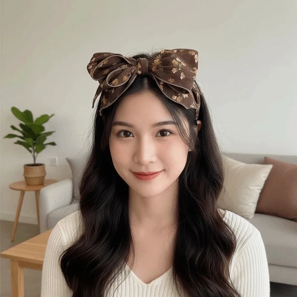 

Headwear Three-layer Bow Headband ABS Creative Bownot Wide Hair Hoop Contrasting Colors Rose Floral Printed Hairband for Gifts
