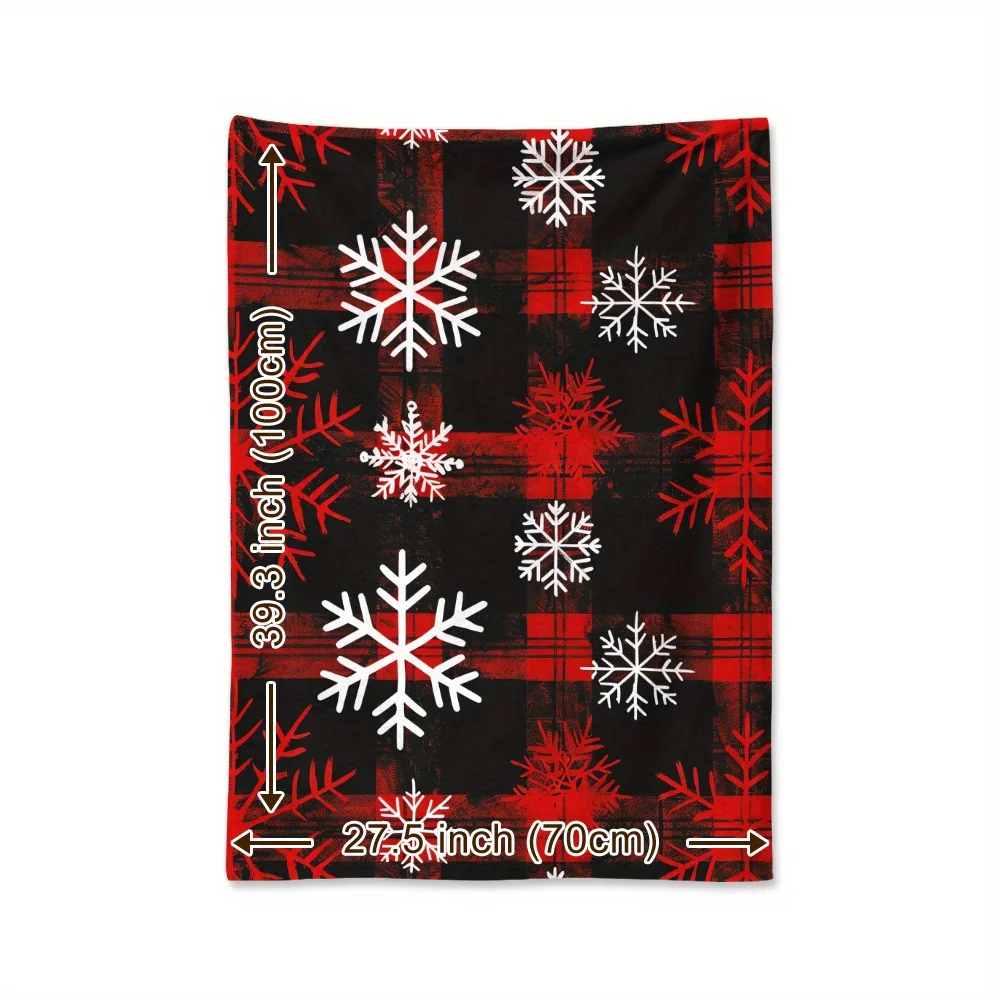 Cozy Christmas Snowflake Blanket - Soft, Warm Flannel with Red Buffalo Check Pattern, Perfect for Naps, Camping