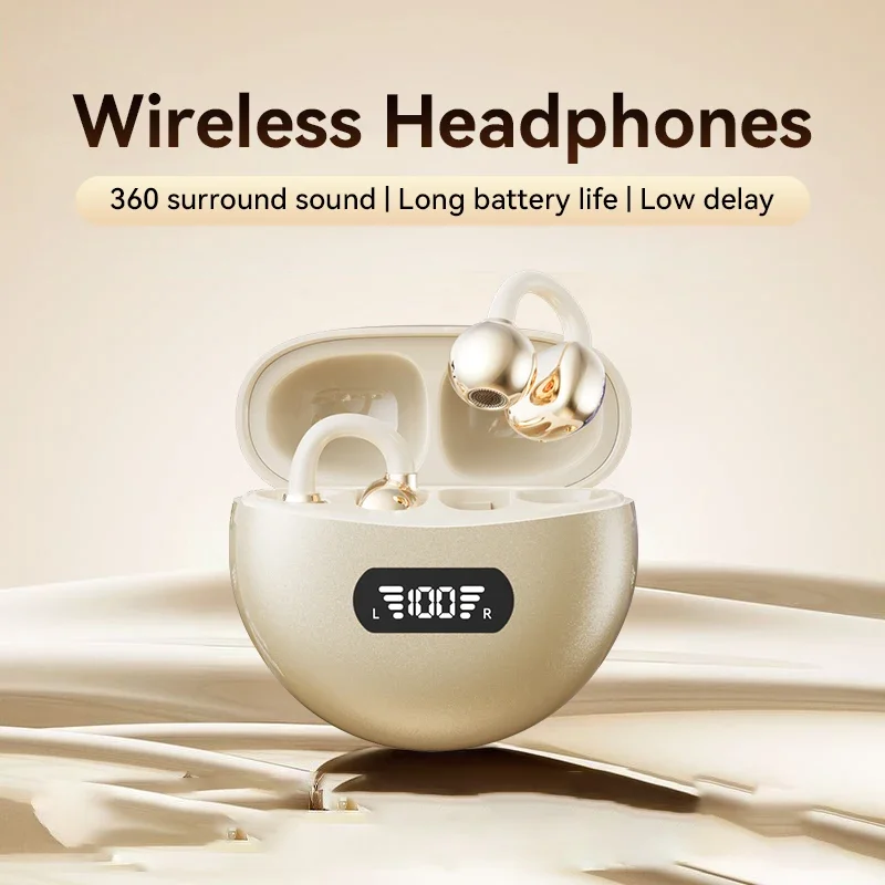 New Earclip Wireless Bluetooth Headsets Stereo Subwoofer Digital Display Low-delay Sports Earplugs Game Music HD Call Headphones
