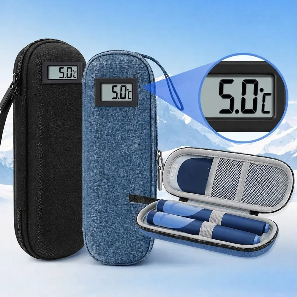 Image of Oxford-Stoff Insulin-Kühltasche Insulin-Fläschchen-Schutz Thermometer-Anzeige Insulin-Fläschchen-Aufbewahrungsbox Wasserdicht