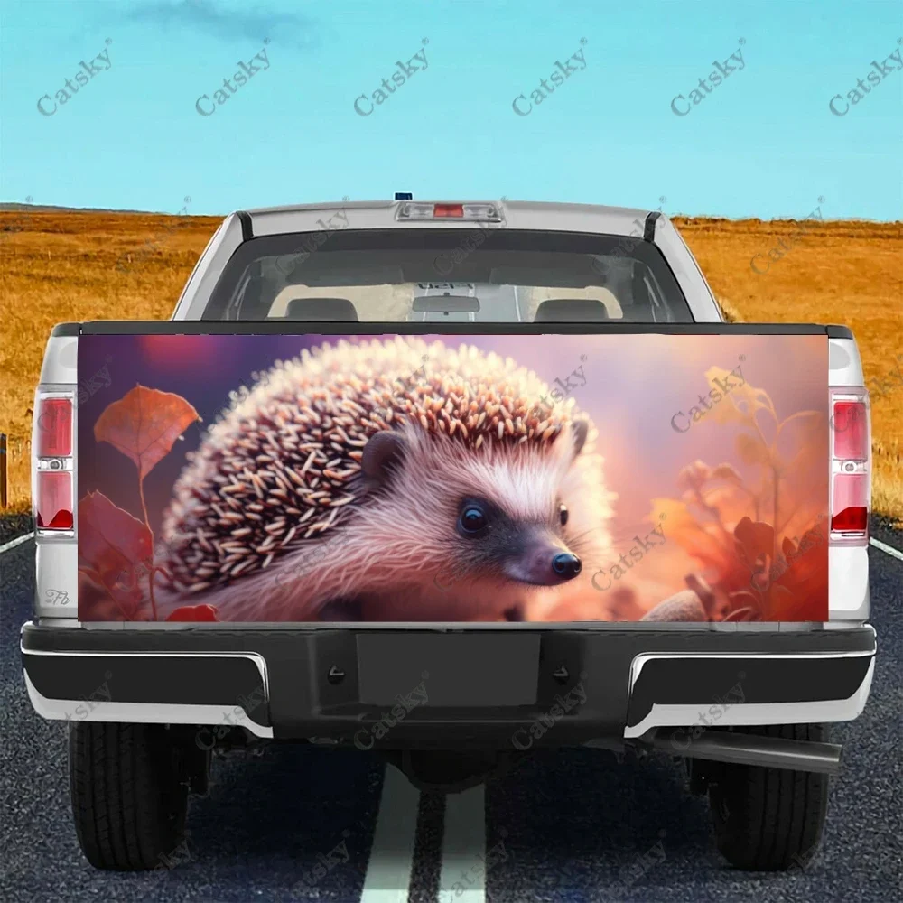 Hedgehog With Colorful Flowers Truck Tailgate Wrap Professional Grade Material Universal Fit for Full Size Trucks Weatherproof