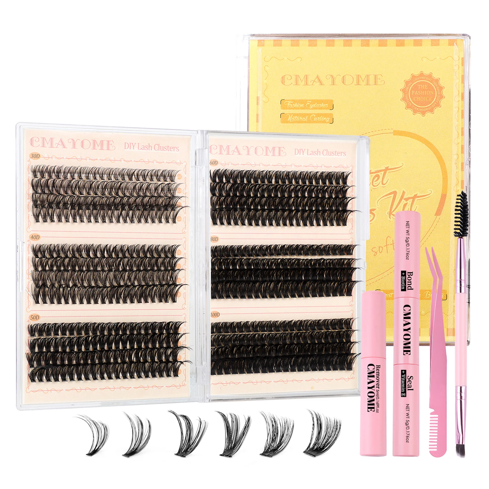 30D-100D Gemengde Gesegmenteerde Valse Wimpers 480 Cluster 10-16mm Dikke Wimpers Individuele Wimperverlenging Zacht en Natuurlijk