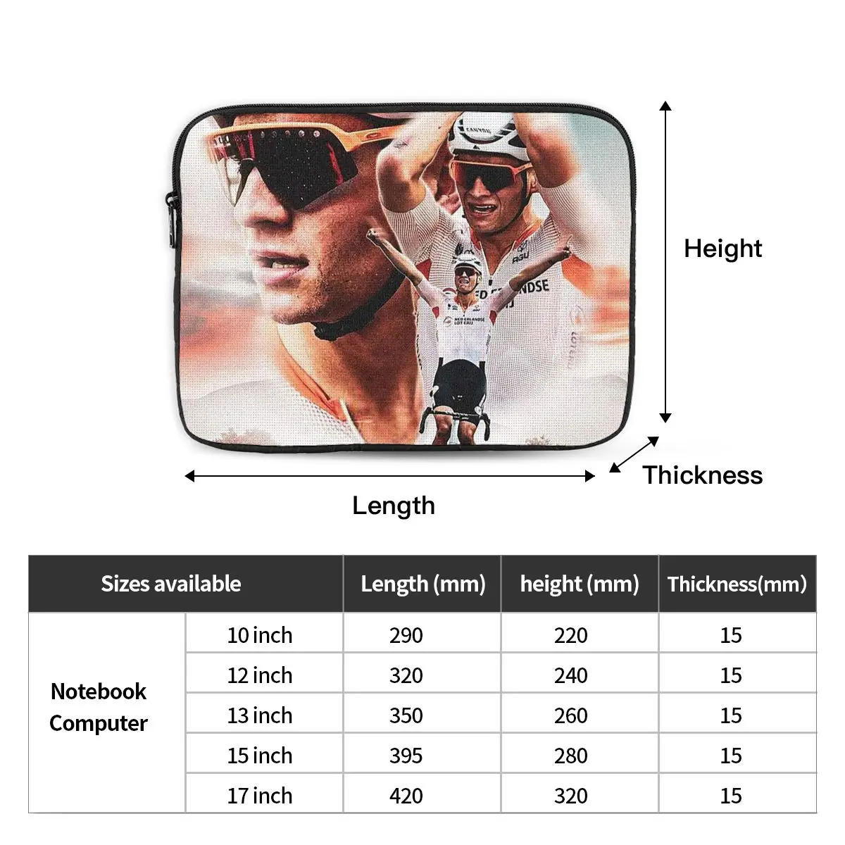 Funda para portátil, estuche, funda protectora para tableta, resistente a golpes, con diseño de Mathieu Van Der Poel, ciclista holandés.