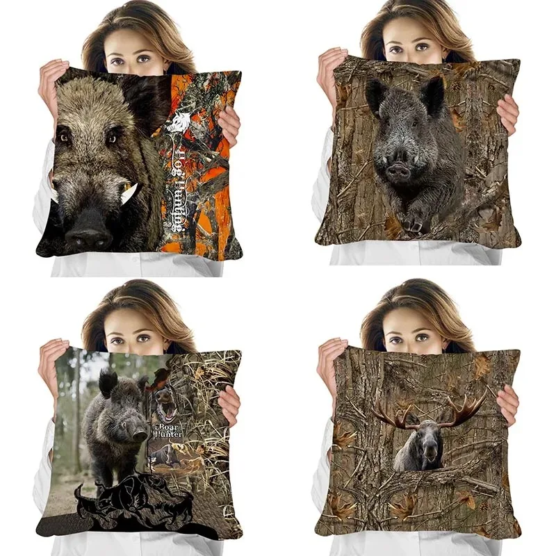 Animal Pillowcase Beautiful Wild Boar Hunting  Printed Cushion Cover Home Fun Throw pillowcase