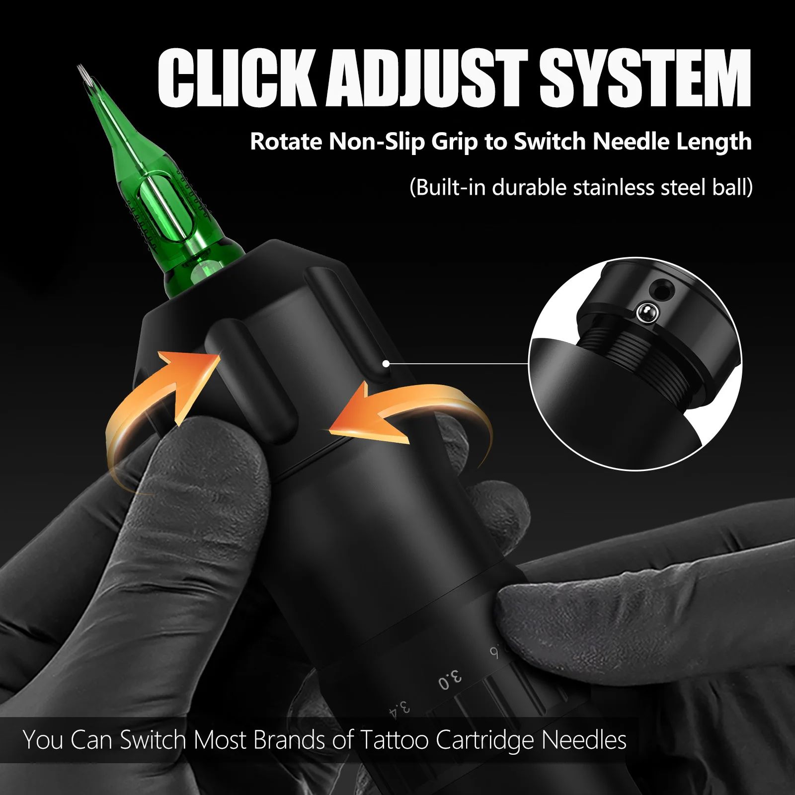 T-Rex wireless tattoo machine, rotary tattoo pen can be adjusted to 7 lengths of 2.0-4.2 mm, suitable for all kinds of tattoos