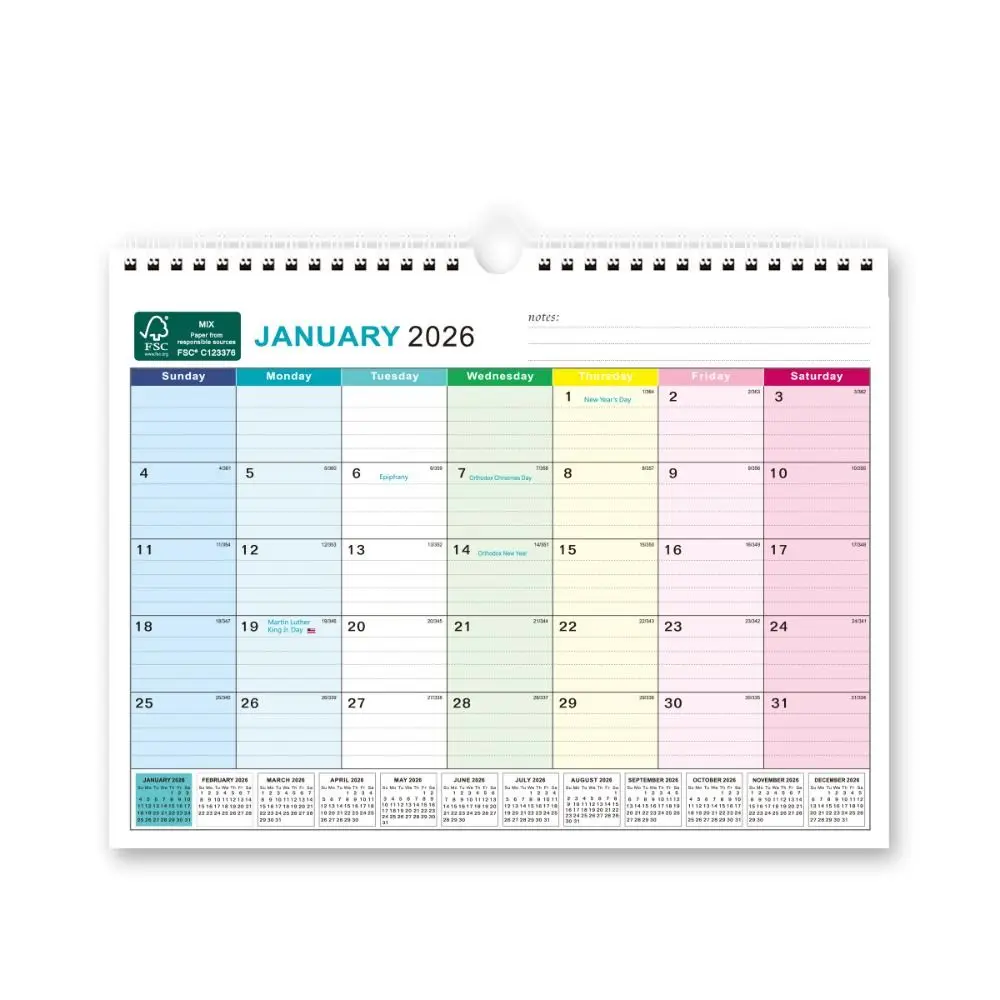 

Jan. 2026 - June. 2027 English Calendar Holidays Marked Thick Paper Wall Calendar with Hook Daily Study Hanging Calendar Office