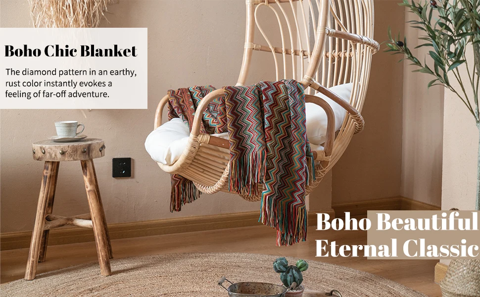 Battilo Boho Throw Blanket Lightweight Knit Throw With Tassels Bohemian Woven Sofa Blankets Soft Bed Plaid Decorative Blanket