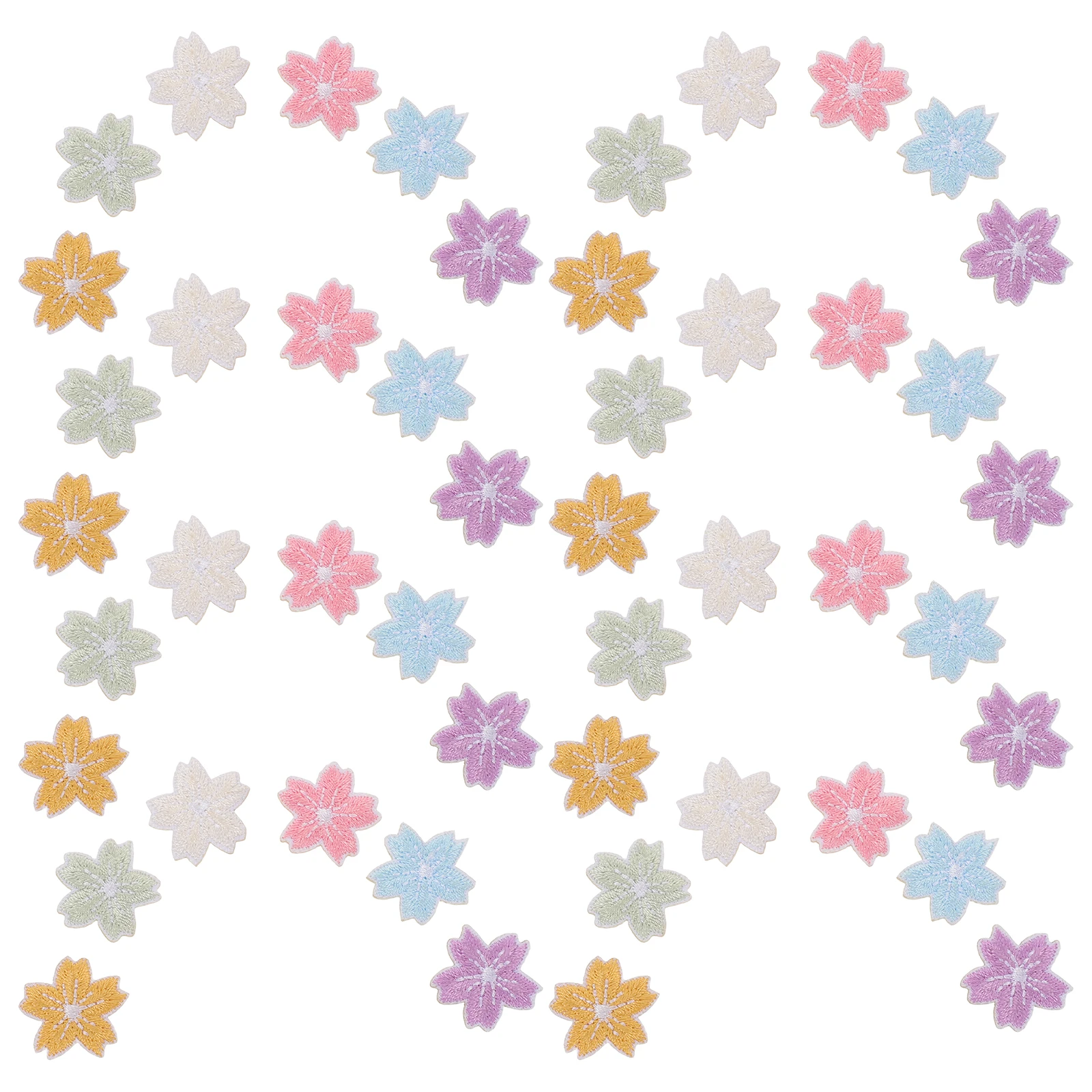 

48Pcs Cherry Blossom Embroidery Patches Cute Flower Shape Cloth Appliques Self-Adhesive DIY Decor for Bags Shoes Journals Retro