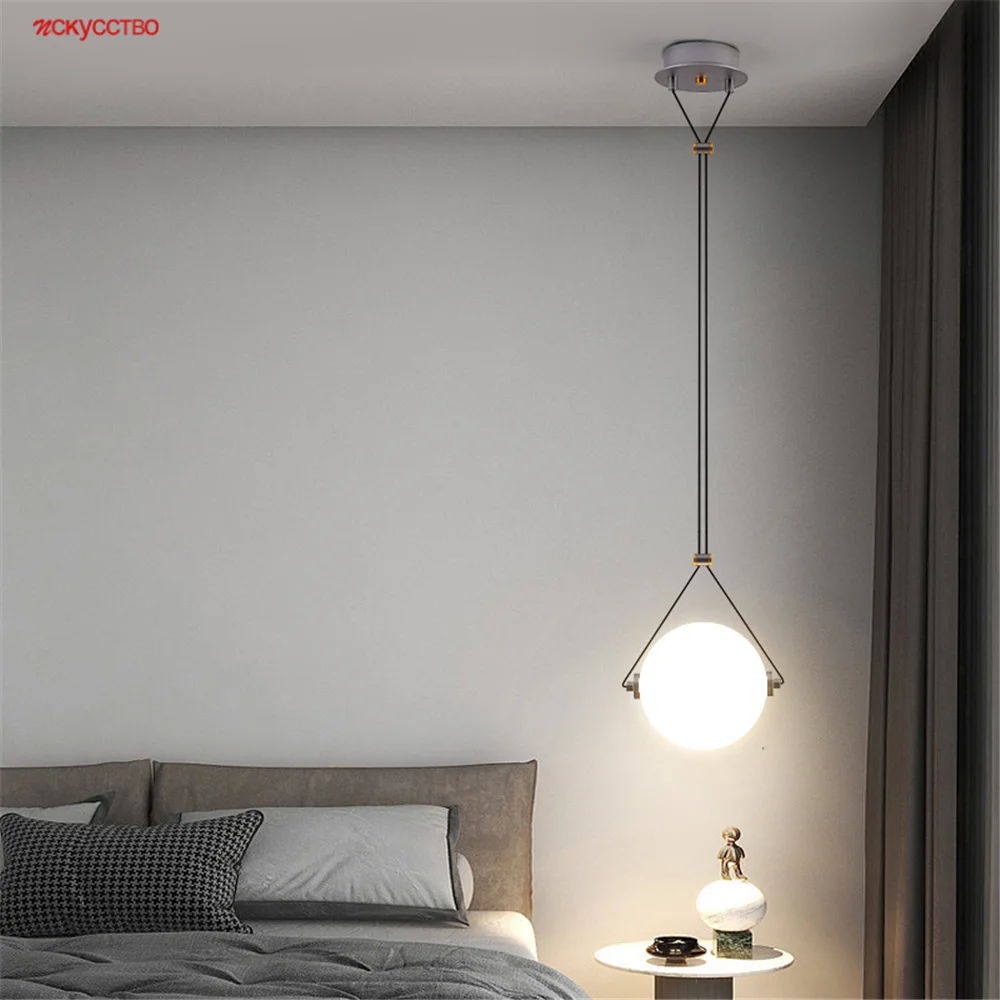 

Postmodern Designer Glass Ball Suspension Pendant Lights Kitchen Hotel Bedroom Bedside Hanging Luminaire Indoor Fashion Fixture