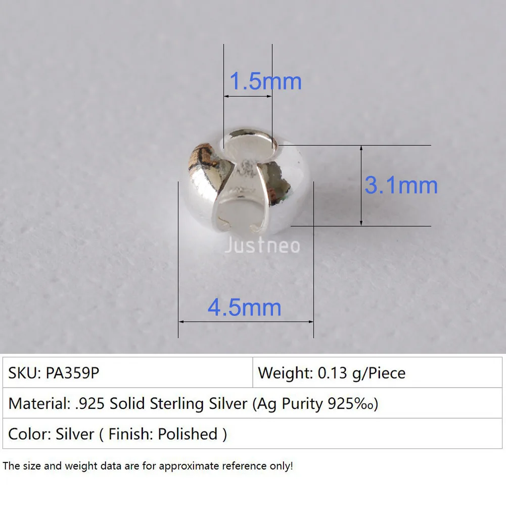 Silver Crimp Cover Bead, 925 Sterling Silver Loose Crimp Bead Knot Cover Hypoallergenic for Jewelry Making