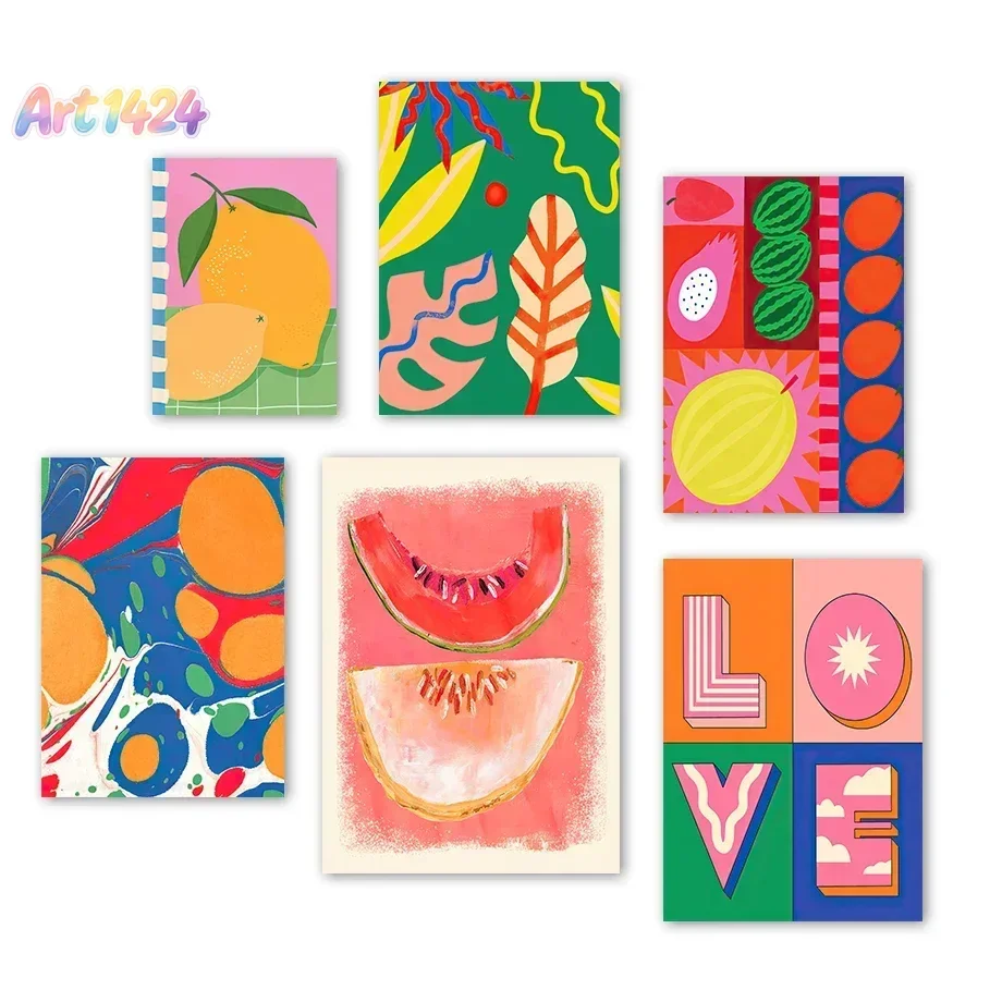(No frame)Watermelon Mango Love Modern Flower Wall Arts Canvas Painting Posters Prints For Living Room Decor
