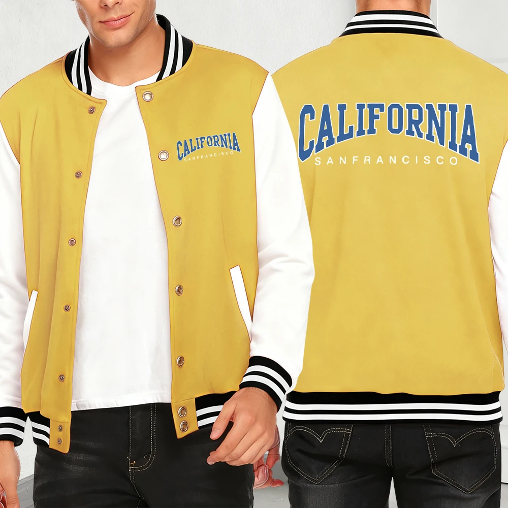 

Califirnia Letter Simple Print Baseball Jersey Men Casual Street Jacket Fashion Fleece Clothing Autumn Hip Hop Steetwear
