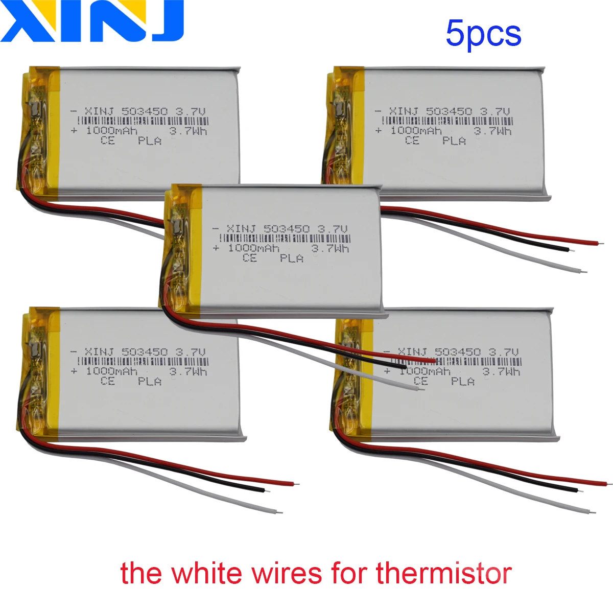 5 sztuk 3.7V 1000mAh 3.7Wh 3-przewodowy termistor polimerowy Lipo akumulator litowy wielokrotnego ładowania 503450   Odtwarzacz muzyczny z kamerą GPS