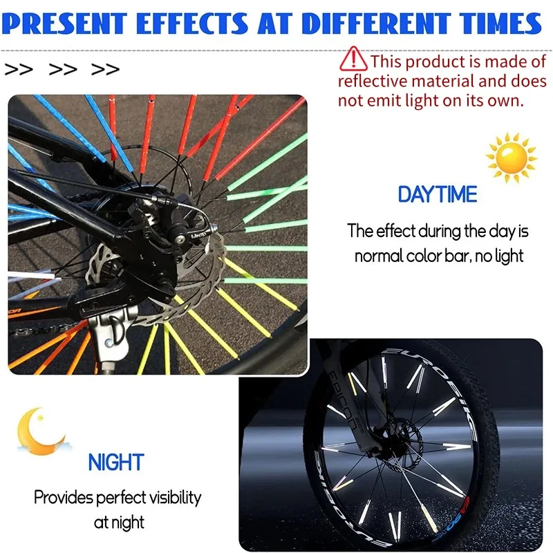 Tube Warning Strip Bicycle Wheel Reflective Mount Clip 360° Spoke Reflectors Waterproof Safety Strip for Night Cycling Riding