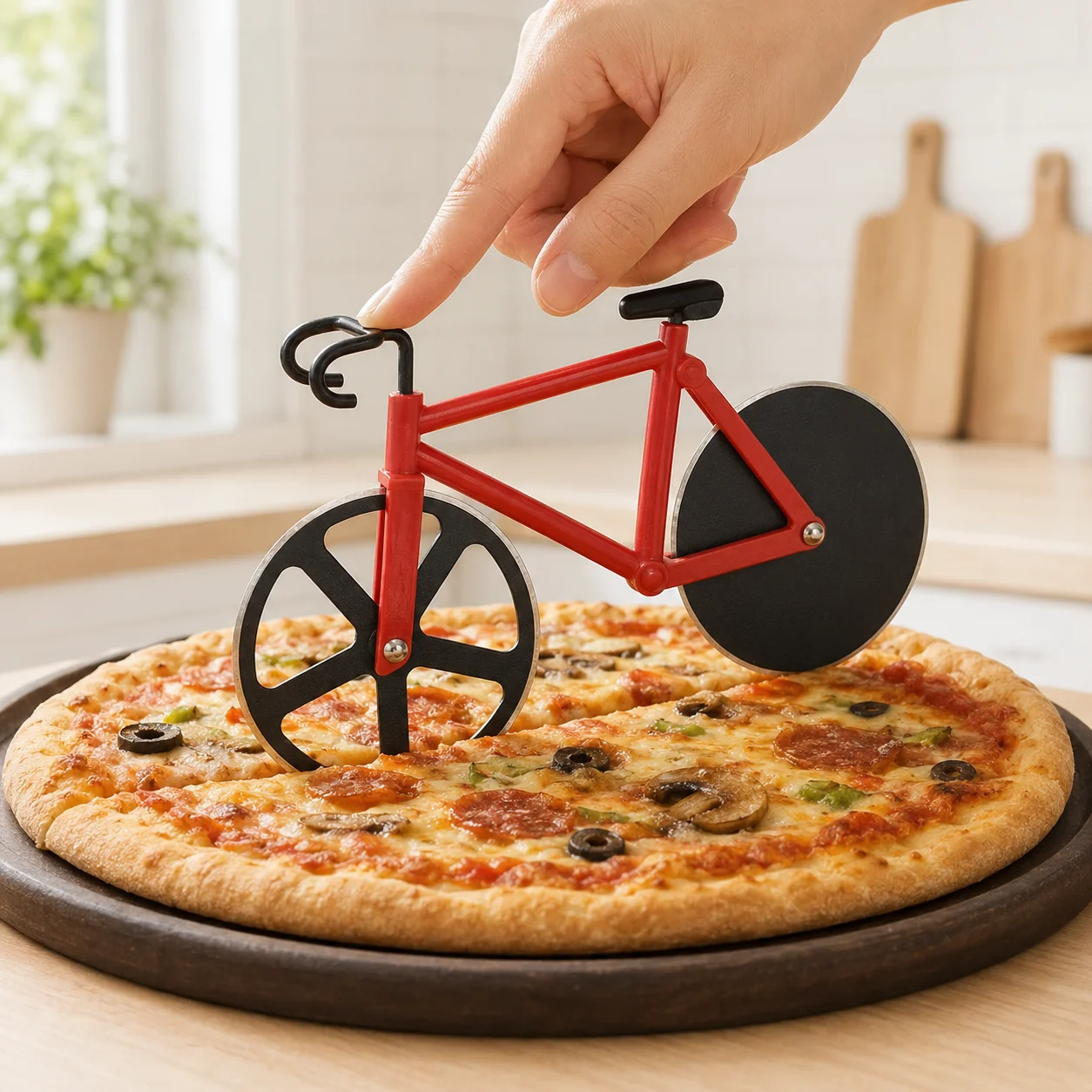 Stainless Steel Pizza Knife Two-wheel Bicycle Shape Pizza Cutting Knife Pizza Tool Bike Round Pizza Cutter Knives Kitchen Tools