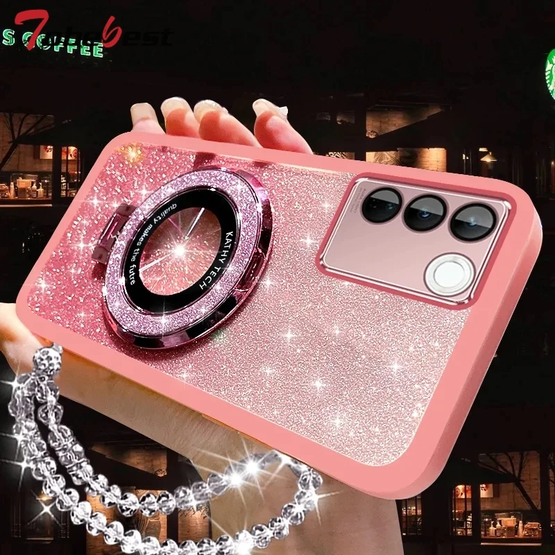 Glitter Crystal Bracelet Magsafe Phone Holder Case For Samsung Galaxy A16 A06 A15 A25 A35 A55 A14 A24 A34 A54 A05 A05S 4G 5G