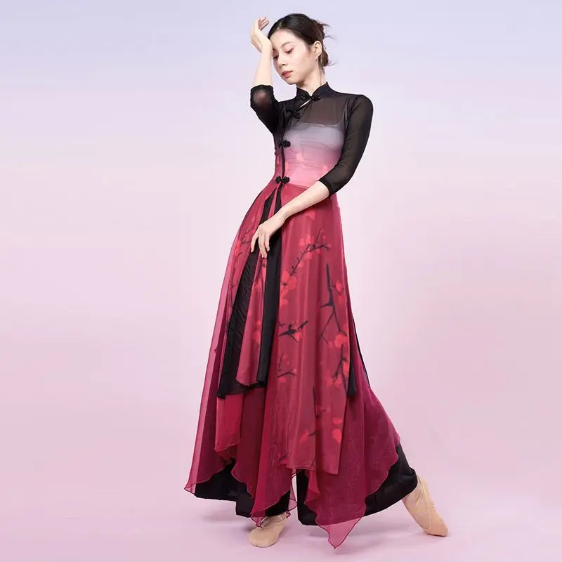 Robe de danse chinoise qipao classique, élégante, danse du vent, gaze dangme, robe de danse folklorique, robe d'entraînement, nouveau