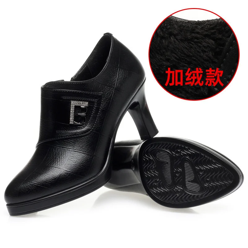 High Heels for Women 2024 Spring New Deep Mouth Soft Bottom Waterproof Business Formal Wear Office High Heel Leather Shoes