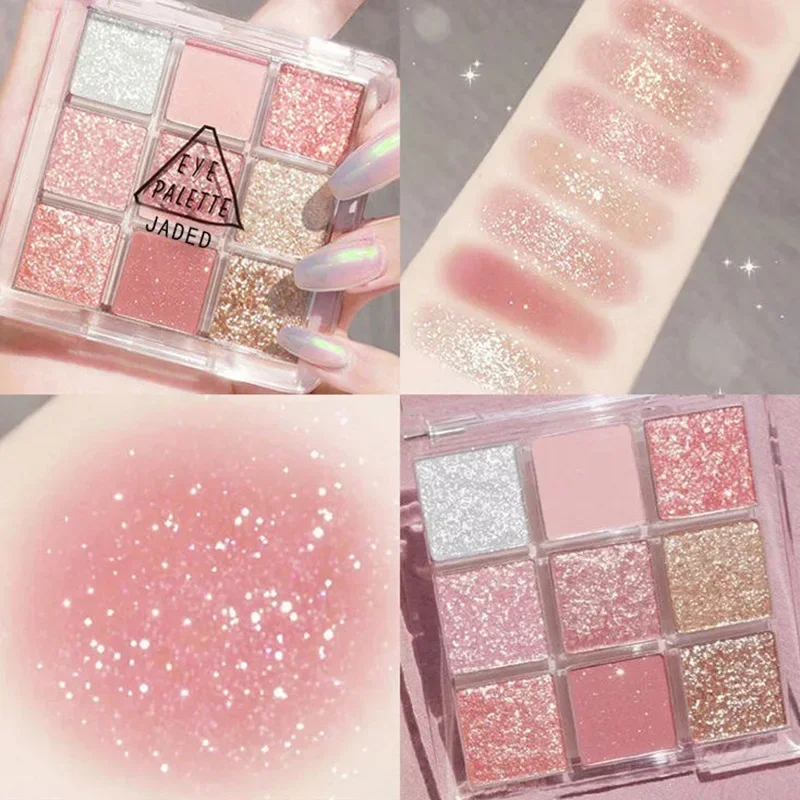 Snow Sequin 9-Color Eye Shadow Palette Glitter Snowflake Pink Eye Shadow Korean Charming Contour Eyes Make Up Palette