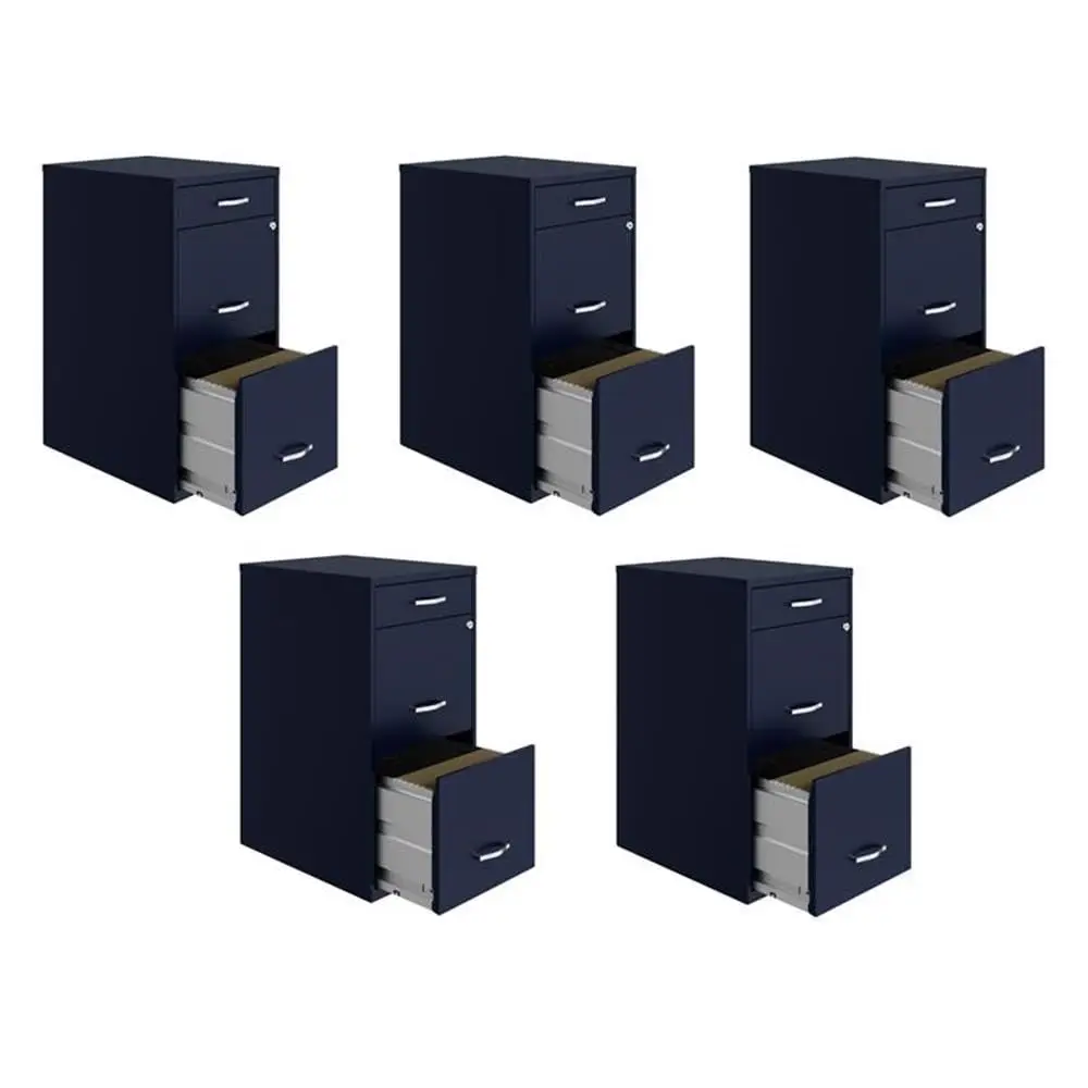 3-Drawer Metal File Cabinet Set of 5 Navy Office Storage Organizer, Customized