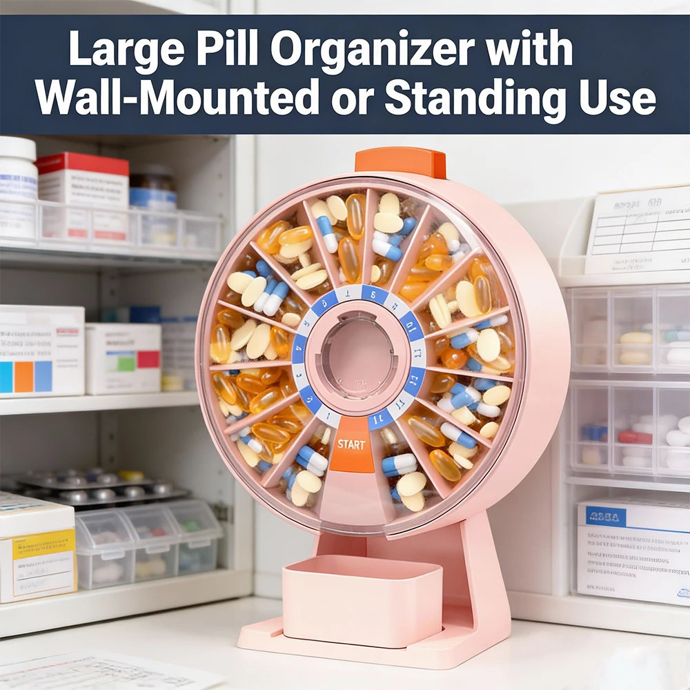 Large 7/14 Day Pill Organizer AM/PM Dispenser with Wall-Mounted or Standing Use, Holds Daily for Medicine Supplement Vitamins