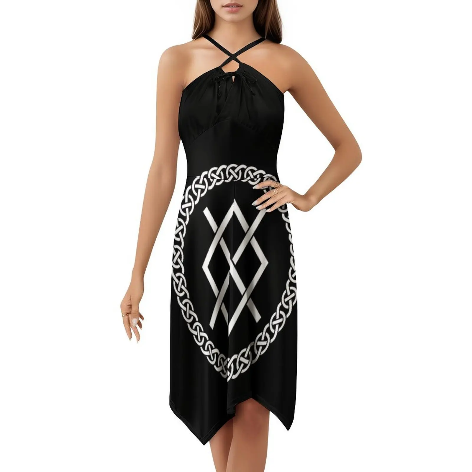 فستان Gungnir Norse Odin Knotwork بوهيمي بدون أكمام متعدد الطباعة لحفلات عطلة الشاطئ فستان Odin Norse Pagan Runes Mythology #5