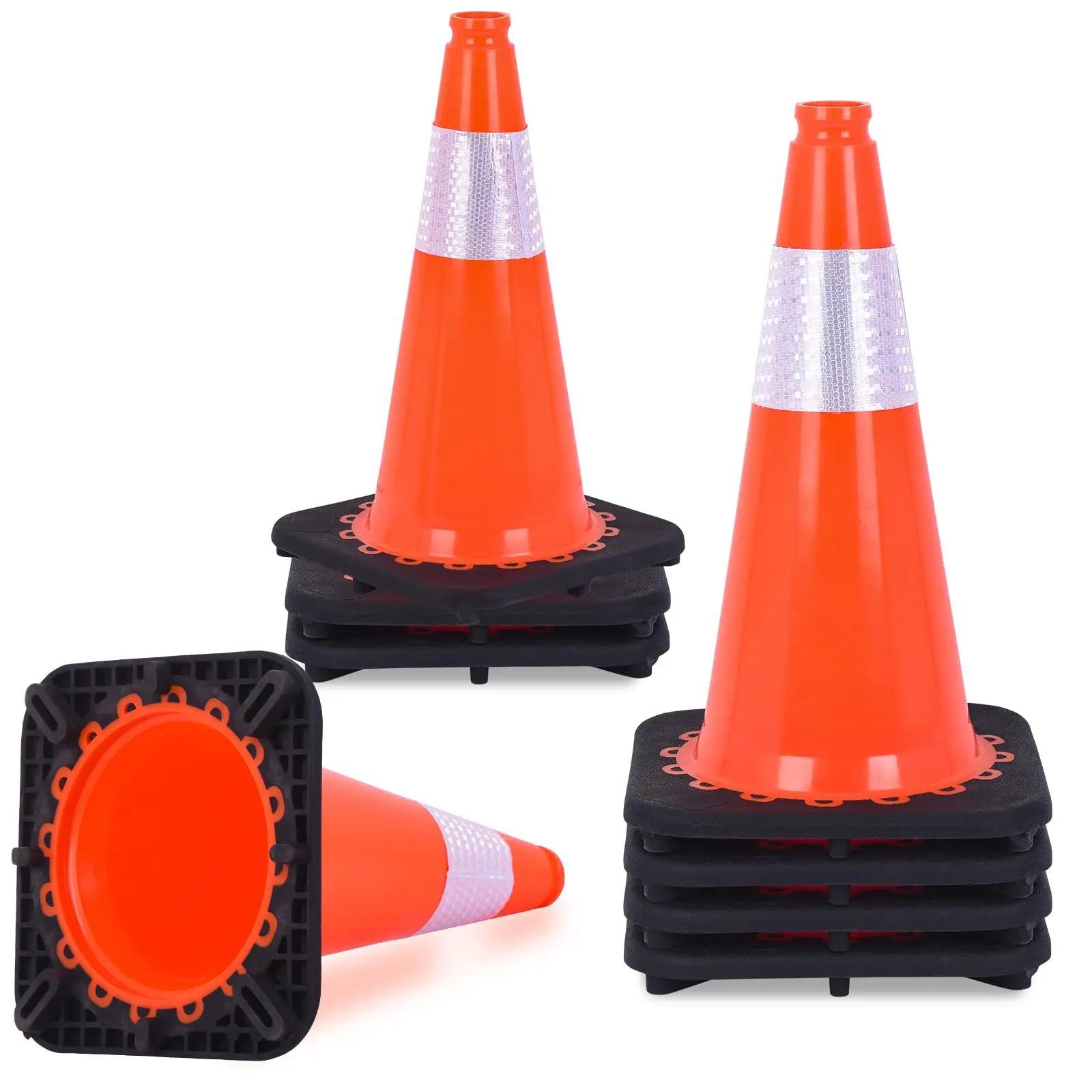 8 Pack Traffic Safety Cones 18 Inch with Weighted Base and Reflective Collar Orange Construction Cones for Street Hazards Sport