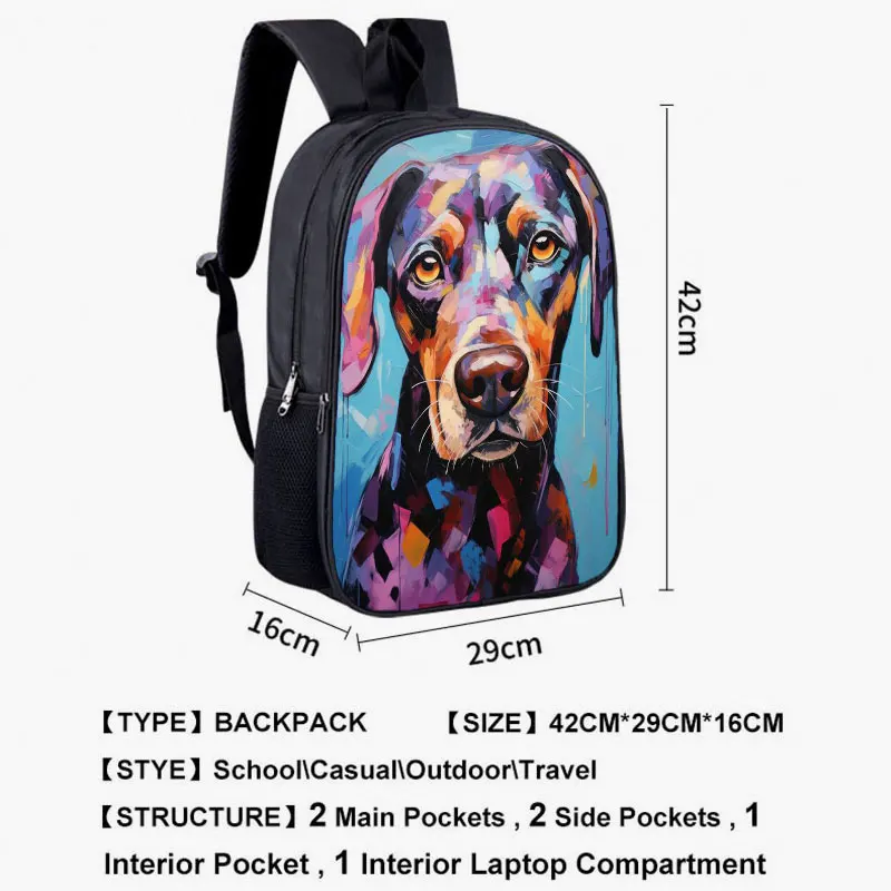 Cute Oil Painting Dogs Pattern Backpack Puppy Labrador Dog School Bag Beagle Rucksack Border Collie Laptop Bag Day Pack Bookbag