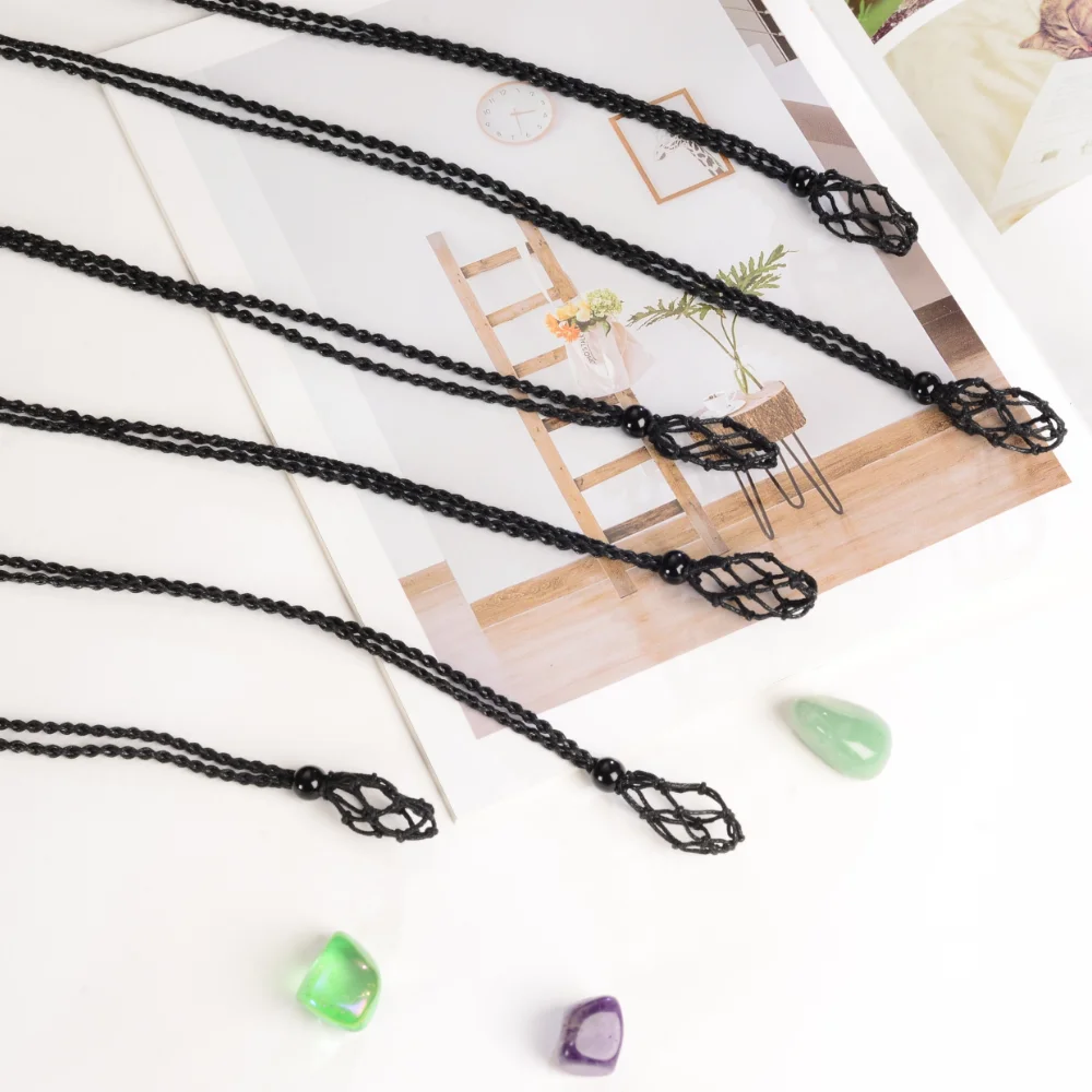 12 PCS Crystal Cage Necklace Holder Necklace Cord Empty Stone Holder Replacement Hand-Woven Necklace Cord with Adjustable Length
