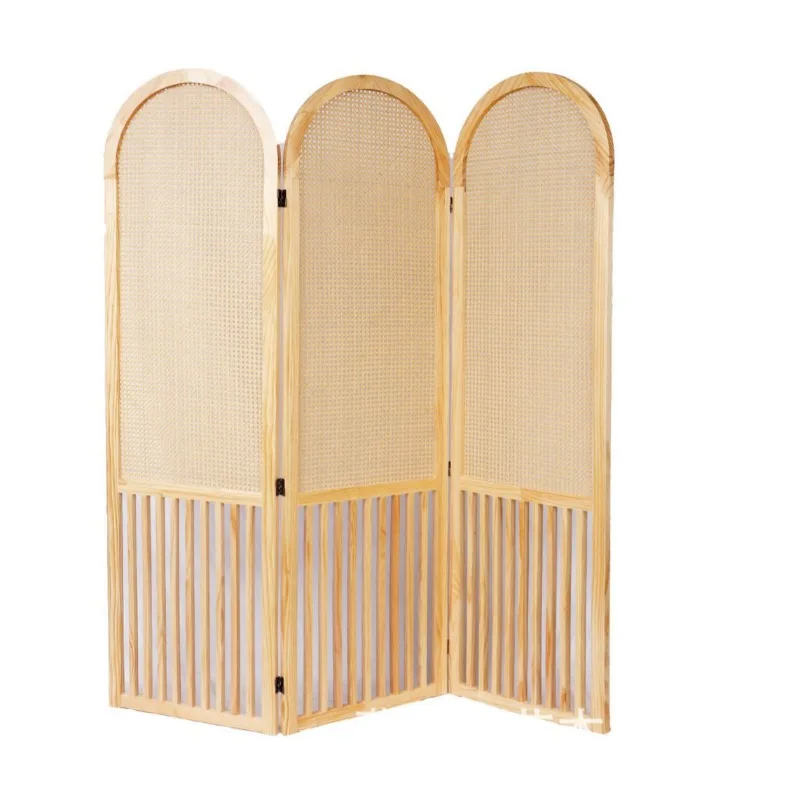 

French rattan screen solid wood foldable mobile entrance blocking living room decoration home simple