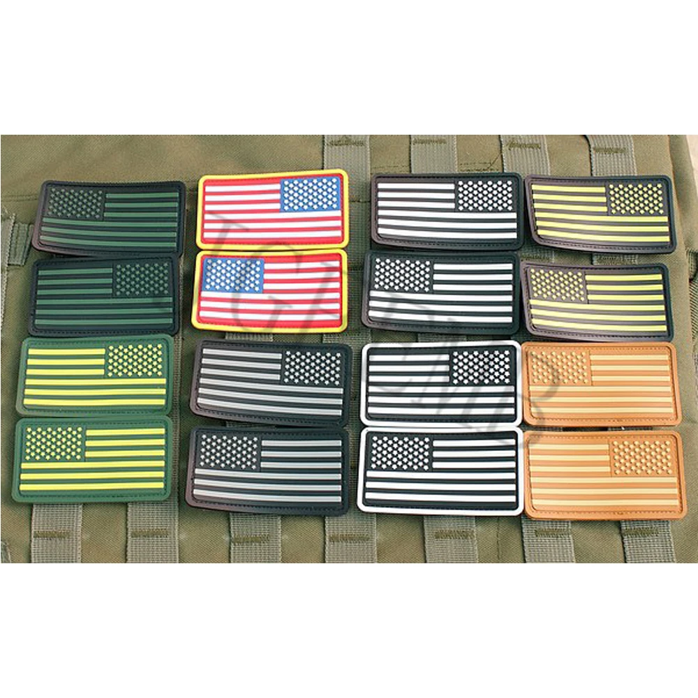 3D Значки из ПВХ, американский флаг США, светящийся, черный, красный, зеленый, серый, коричневый, 2 шт.