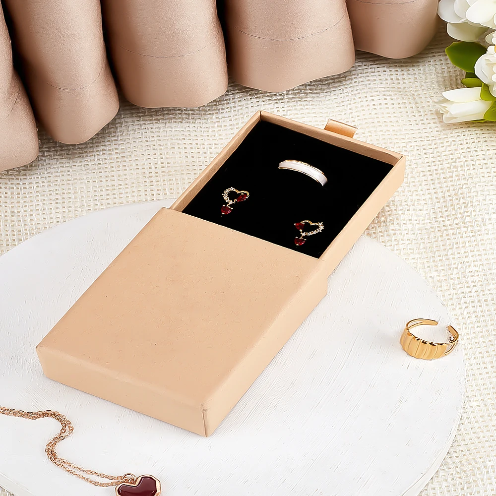 2Pcs Cardboard Paper Jewelry Drawer Boxes Rectangle Gift Packaging Boxes Black Diaplay Case for Rings Pendants 9x7x3.1cm