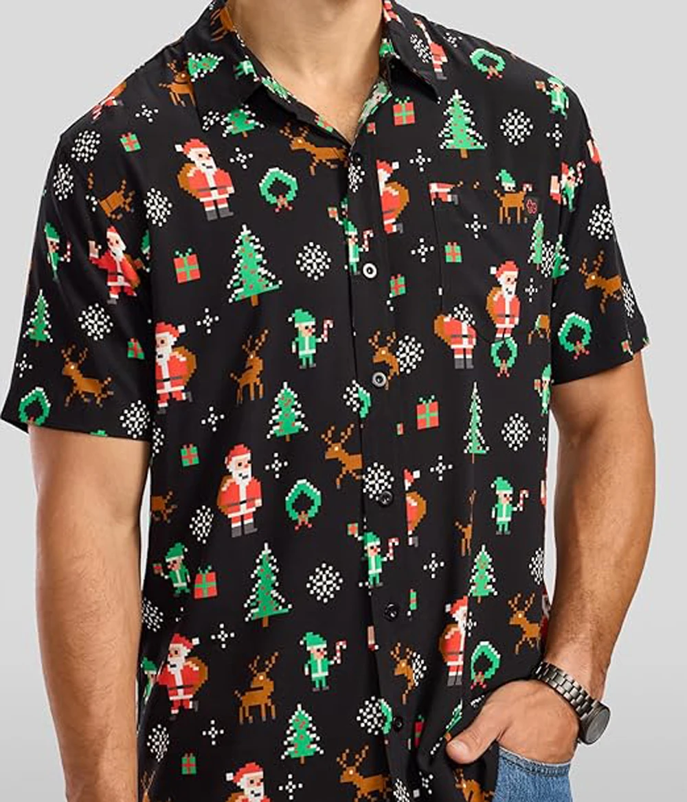 

Men's Tropical Short Sleeve Christmas Themed Pattern Printed Shirt Hawaii Beach Vacation Soft Clothes Street Casual Tops for You