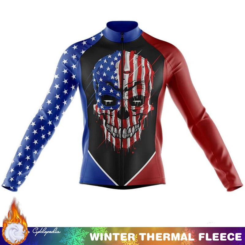 

Cycling Jersey Winter Thermal SKULL Clothing Retro Fleece Bicycle Clothes Ciclismo Hombre Uniform Man Men's Mens Road Mtb Outfit
