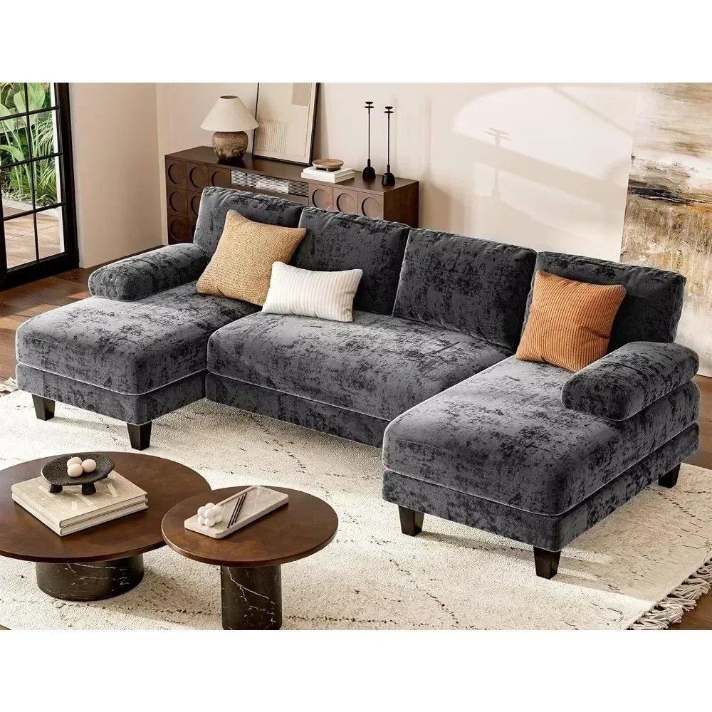 

Dark Grey U Shaped Sectional Couches for Living Room, 111 Inch Modular Sofa with Double Chaise, Large Lounge Couch for Apartment