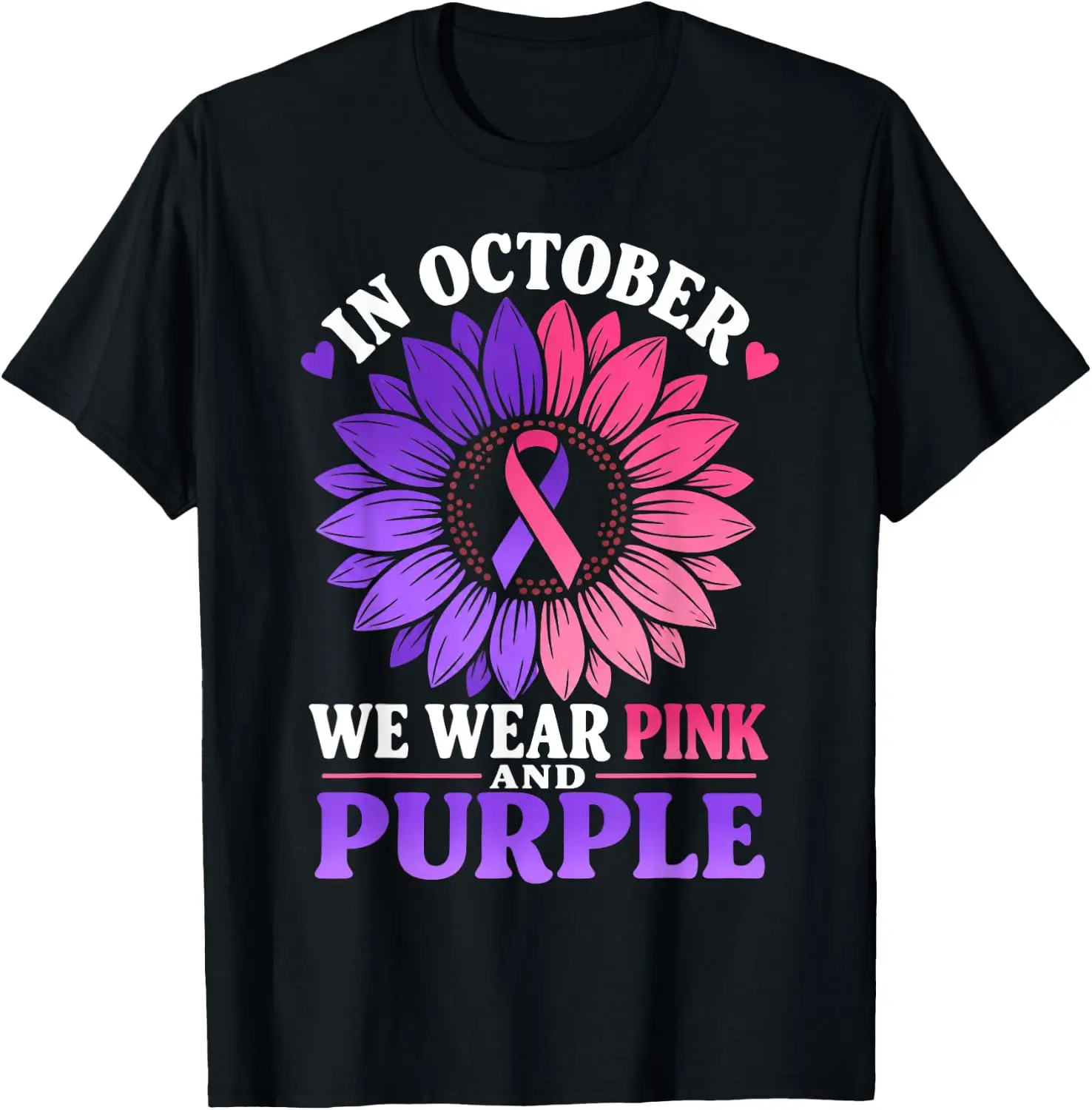 In October We Wear Pink And Purple Domestic Violence Breast T-Shirt Halloween Loose-Fit Pure Cotton Short-Sleeve Top – Stylish, Breathable, Plus-Size – Christmas Gift