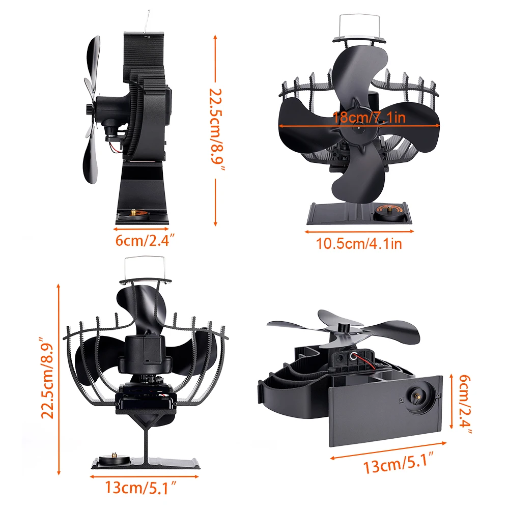 60 Rotation Fireplace Fan 4 Blade Heat-powered Stove Fan Log Wood Burner Eco Quiet Stove Fan Home Efficient Heat Distribution