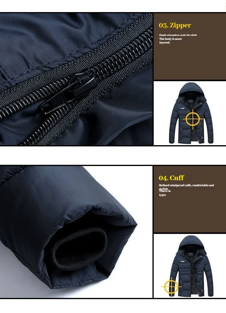 Winter-New-Solid-Color-Plush-Cotton-Jacket-for-Men,-Warm-and-Anti-Cold-Zipper-Hooded-Jacket,-Men's-Casual-Loose-Jacket