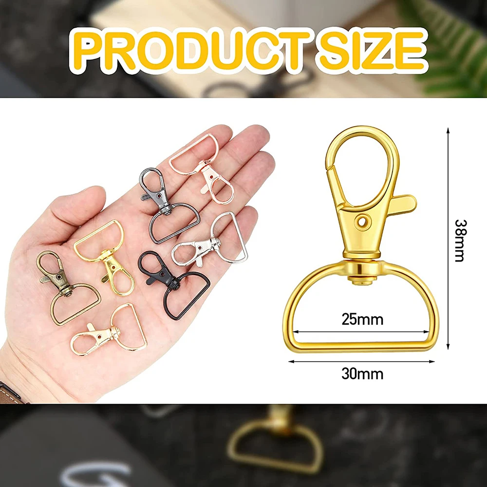 10Pcs Swivel Clasps with D Rings Lanyard Snap Hooks Keychain Clip Hook Metal Lobster Claw Clasps for Key Rings Crafting Sewing