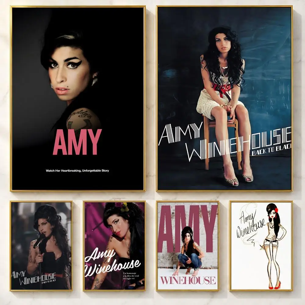 Funny Singer A-Amy WinehouseS Poster Self-adhesive Art Poster Decoracion Painting Wall Art White Kraft Paper Home Decor
