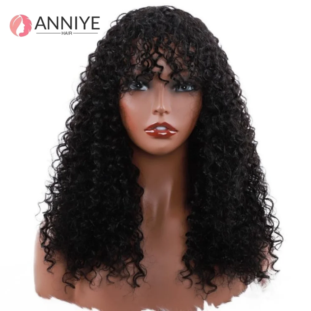 

Long Water Wave Wig With Bangs Human Hair Wigs 100% Curly Human Hair Wigs with Bang Wig 180 Density Machine Made Wig Natural Wig