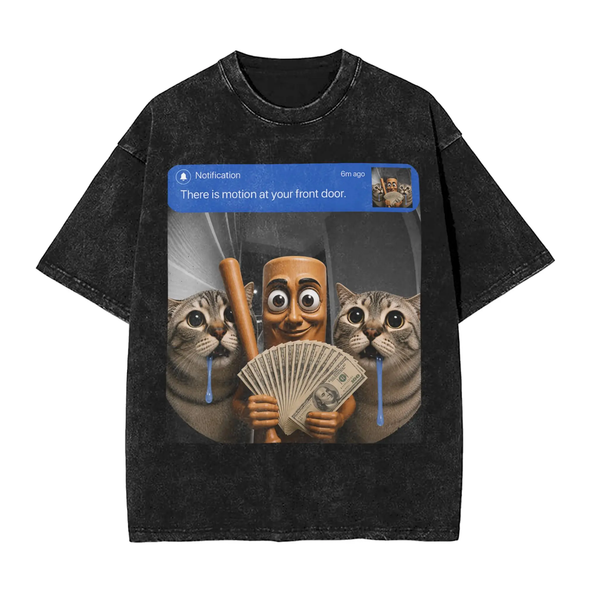 There is Motion at Your Front Door Tung Tung Tung Sahur Cat T Shirts Men Cotton Fashion T-Shirt Tees Short Sleeve Tops Plus Size